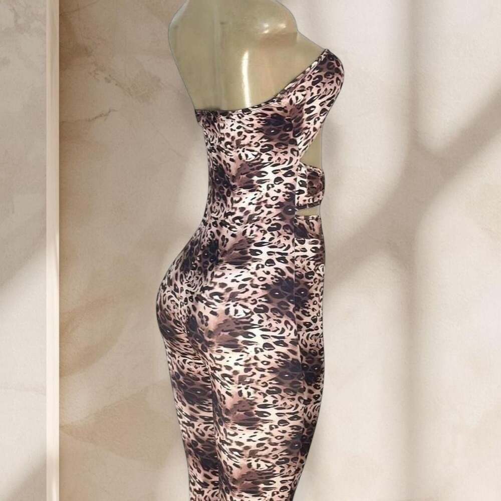 Leopard Two Piece Set – Strapless Top & High Waisted Leggings Sexy Y2K ✧ M - Picture 4 of 4